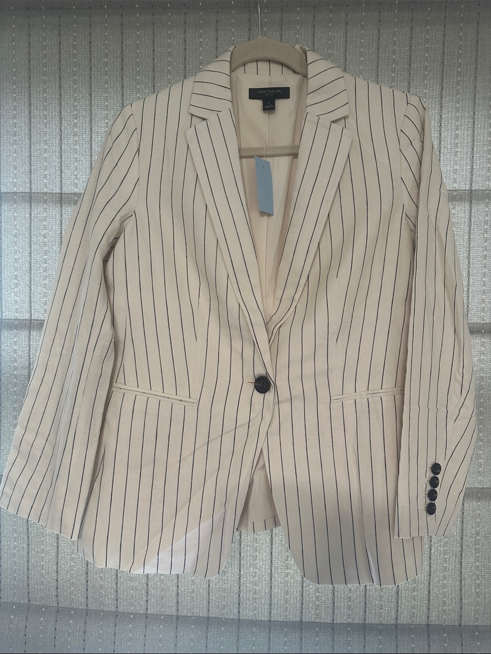 Ann Taylor Cream Blazer with Navy Pinstripes